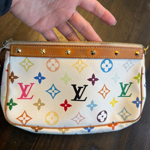 AUTHENTIC Louis Vuitton Monogram Multicolor Pochette Accessories White - Picture 14 of 16